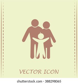 Happy family icon in simple figures, dad, mom and child stand to