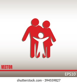 Happy family icon in simple figures, dad, mom and child stand to