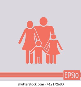 Happy family icon in simple figures, dad, mom and child 