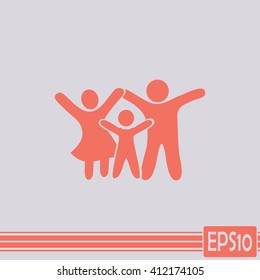 Happy family icon in simple figures, dad, mom and child 