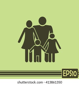 Happy family icon in simple figures, dad, mom and child stand to
