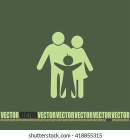Happy family icon in simple figures, dad, mom and child stand together