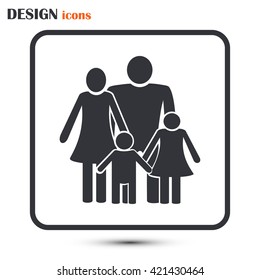 Happy family icon in simple figures, dad, mom and child stand to
