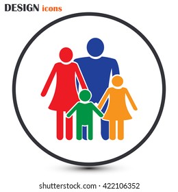 Happy family icon in simple figures, dad, mom and child stand to