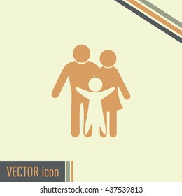 Happy family icon in simple figures, dad, mom and child stand to