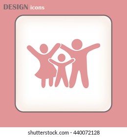 Happy family icon in simple figures, dad, mom and child stand to