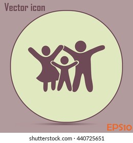 Happy family icon in simple figures, dad, mom and child stand to