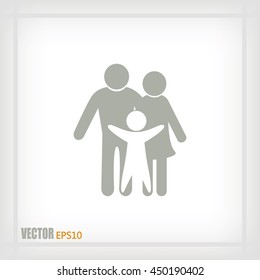 Happy family icon in simple figures, dad, mom and child stand to