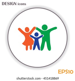 Happy family icon in simple figures, dad, mom and child stand to
