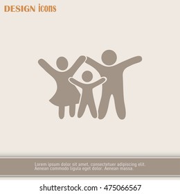 Happy family icon in simple figures, dad, mom and child stand to