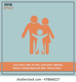 Happy family icon in simple figures, dad, mom and child stand to