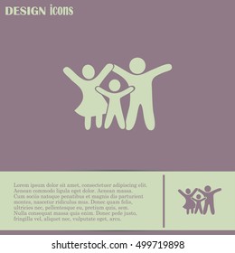 Happy family icon in simple figures, dad, mom and child stand to
