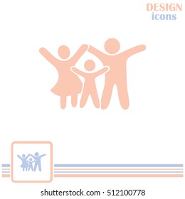 Happy family icon in simple figures, dad, mom and child stand to