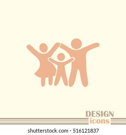 Happy family icon in simple figures, dad, mom and child stand to