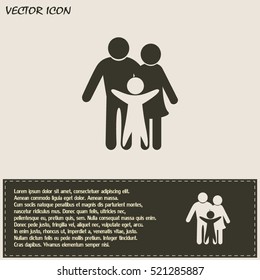 Happy family icon in simple figures, dad, mom and child stand together. Vector can be used as logotype