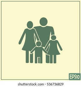 Happy family icon in simple figures, dad, mom and child stand to