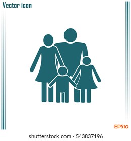 Happy family icon in simple figures, dad, mom and child stand to