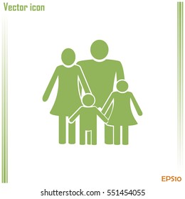 Happy family icon in simple figures, dad, mom and child stand to