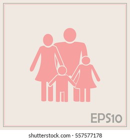 Happy family icon in simple figures, dad, mom and child stand to