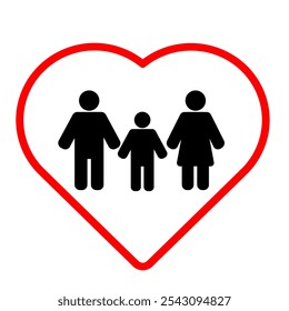 Icono de familia feliz simple con borde de amor rojo. elemento de Vector de arte de Clip de padre madre e hijo editable adecuado para el diseño de propósito de San Valentín o día de la familia