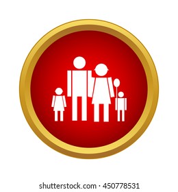 Happy family icon in simple style in red circle. People symbol
