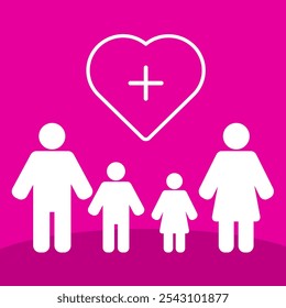 Icono de la familia feliz simple con el icono médico blanco del amor y el fondo rosado. elemento del Vector del arte del Clip de la madre y del hijo editable conveniente para el día de San Valentín o de la familia o el diseño médico del propósito del día