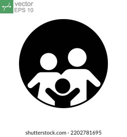 Happy Family Icon Solid In Trendy Flat Style. Family Insurance Sign, Parents Symbol Inside The Round For Your Web Site Design, Logo, App, UI. Vector Illustration. Design On White Background. EPS 10