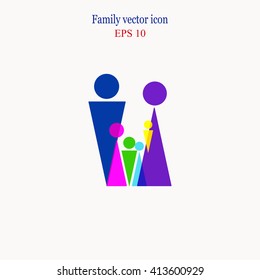 Happy family icons collection multicolored in simple figures. Family icons vector illustration. Happy family icon in the form of triangles. 