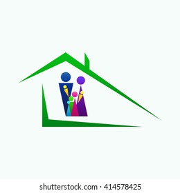 Happy family icons collection multicolored in simple figures. Family icons vector illustration. Family icon in the house. Happy family at home. Strong, united family. Happy family icon picture.