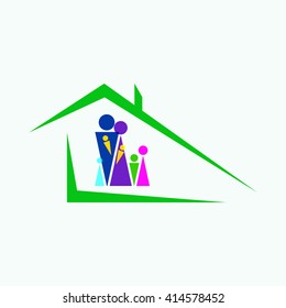 Happy family icons collection multicolored in simple figures. Family icons vector illustration. Family icon in the house. Happy family at home. Strong, united family. Happy family icon picture.