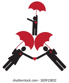 happy family icons collection  under the umbrella