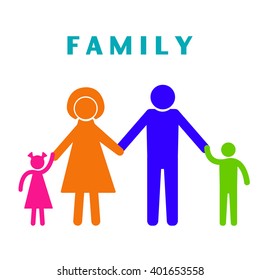 happy family icons multicolored in simple figures