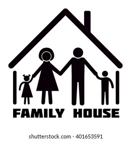 happy family icons multicolored in simple figures in house