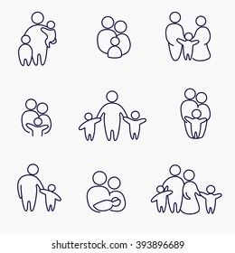 happy family icons, vector symbols collection, linear objects