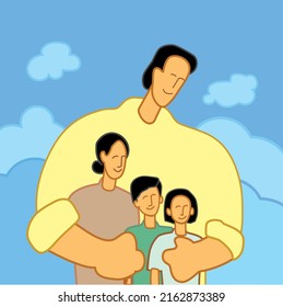 Happy family illustration. Father, mother and children. Insurance concept. Father's day concept. 