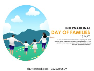 happy family illustration in flower garden. suitable for all kinds of family theme design