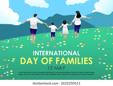 happy family illustration in flower garden. suitable for all kinds of family theme design