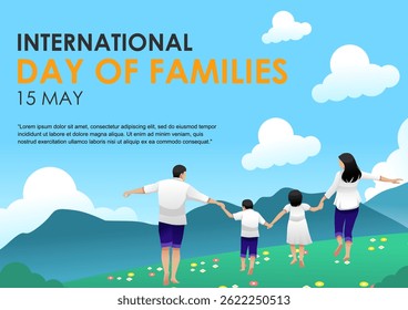 happy family illustration in flower garden. suitable for all kinds of family theme design