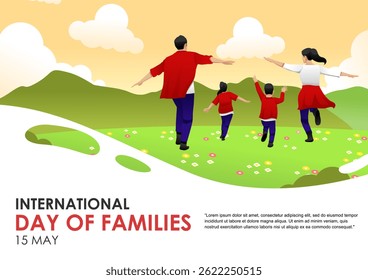 happy family illustration in flower garden. suitable for all kinds of family theme design