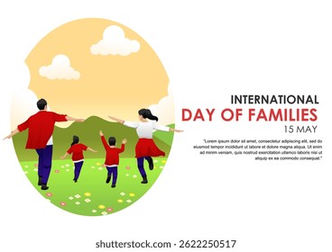 happy family illustration in flower garden. suitable for all kinds of family theme design