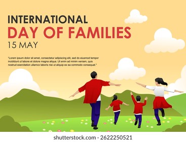 happy family illustration in flower garden. suitable for all kinds of family theme design