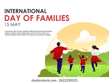 happy family illustration in flower garden. suitable for all kinds of family theme design