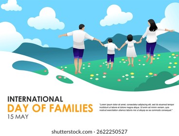 happy family illustration in flower garden. suitable for all kinds of family theme design