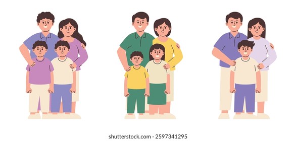 Happy Family Illustration, Group of Mother, Father, Daughter, Son