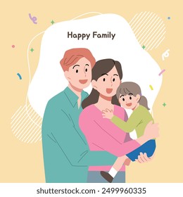 Happy family illustration. A family hugging each other.