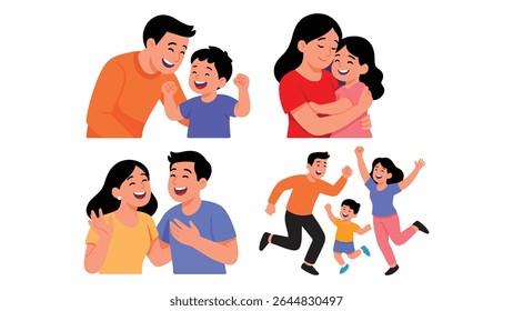 Happy Family Illustration Smiling Parents and Children Together Representing Love, Bonding, Togetherness, and Joyful Family Life Moments