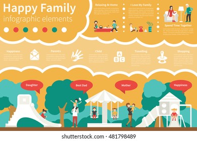 Happy Family infographic flat vector illustration. Presentation Concept