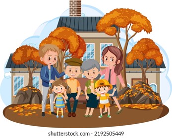 Happy family infront of the house on white background illustration