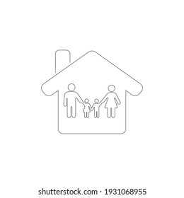 Happy Family Inside The House Line Icon. Stay At Home