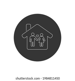 Happy family inside the house line icon. Stay at home